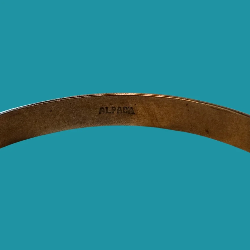 Vintage Alpaca Silver Bangle Bracelet Teal Turquoise Inlay Southwestern Boho